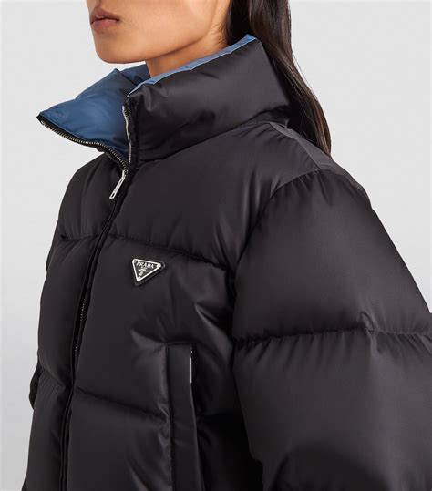 prada puffa jacket white blue and red|black Prada puffer jacket cropped.